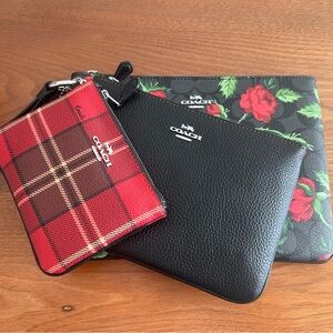 Coach Mix Prints Floral and Plaid and Black Trio Wristlet Set